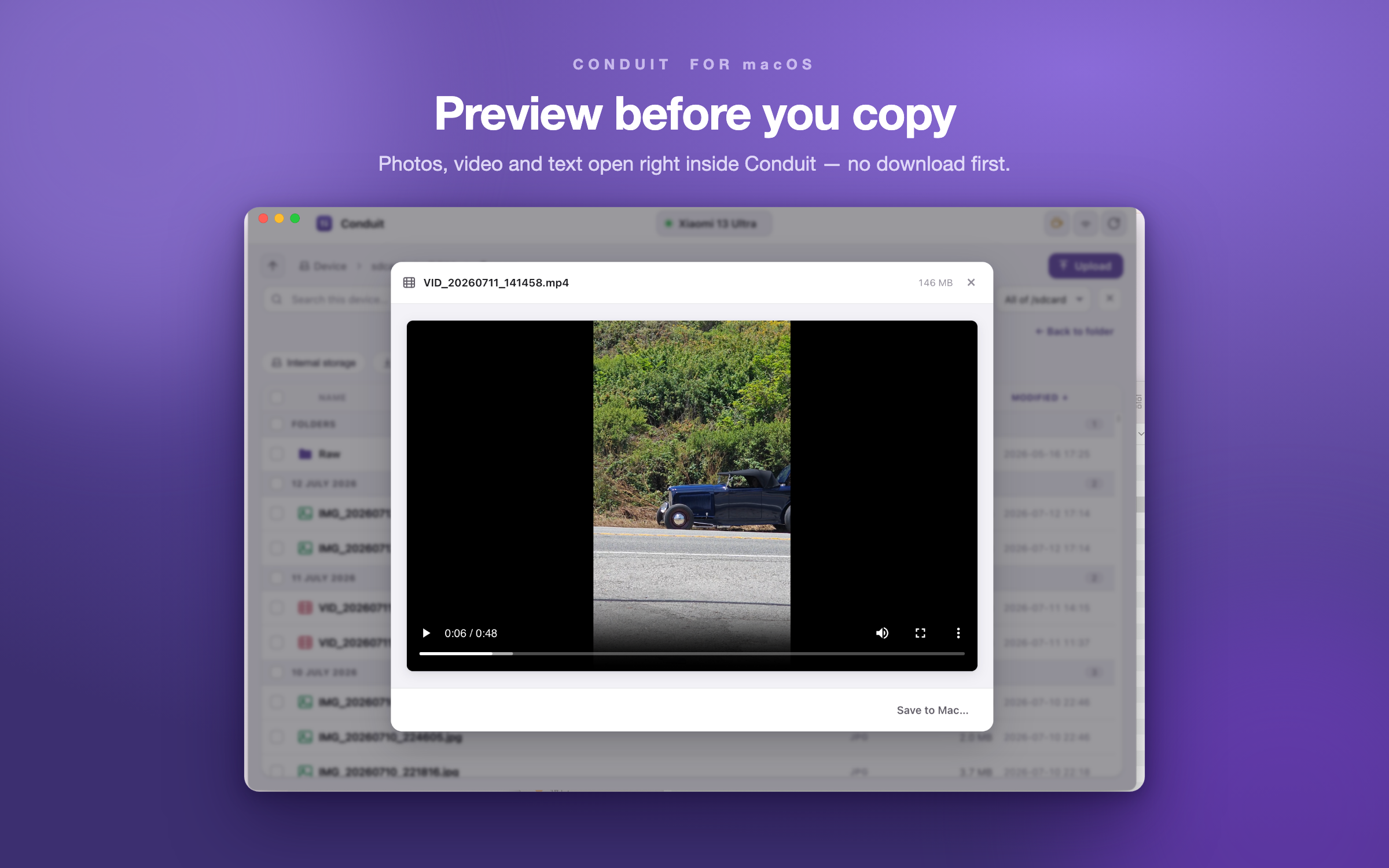 Previewing an image from the phone without copying it first
