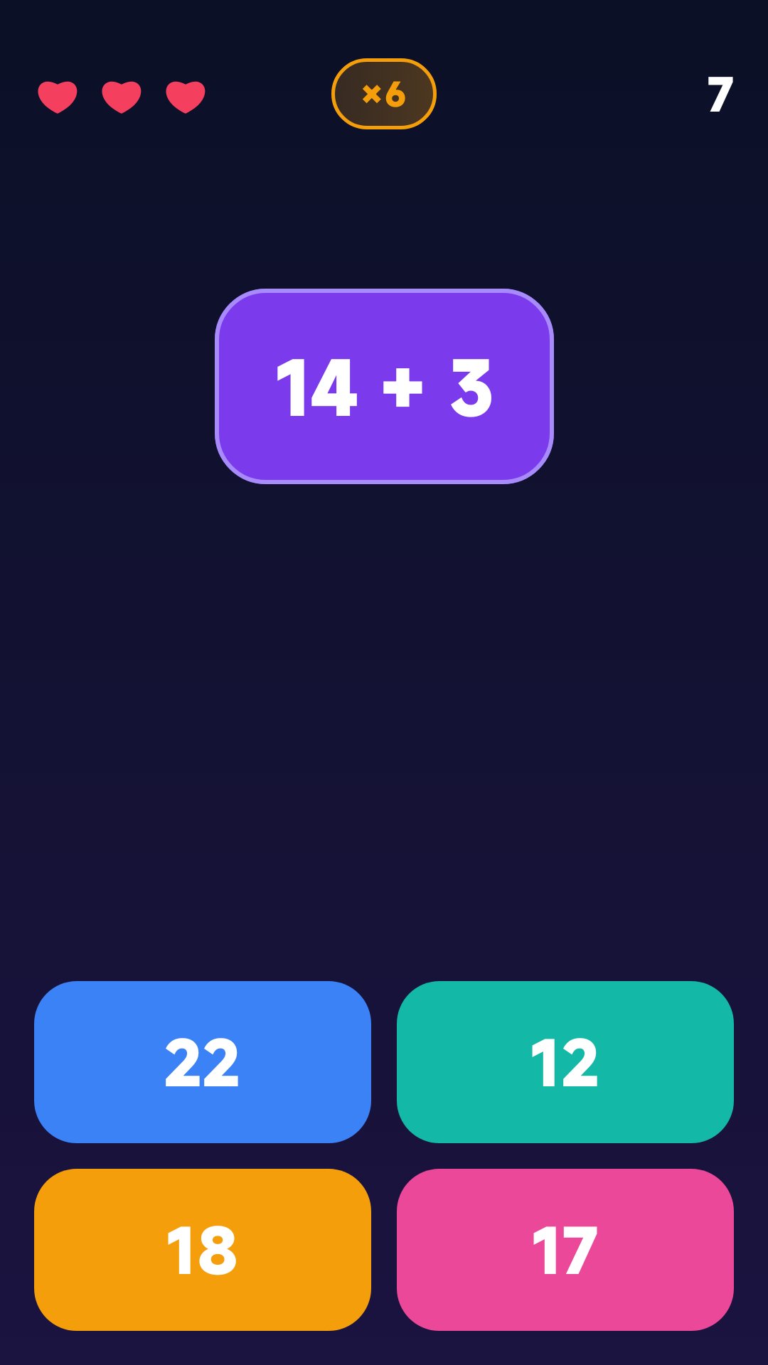 A falling addition problem with four answer options
