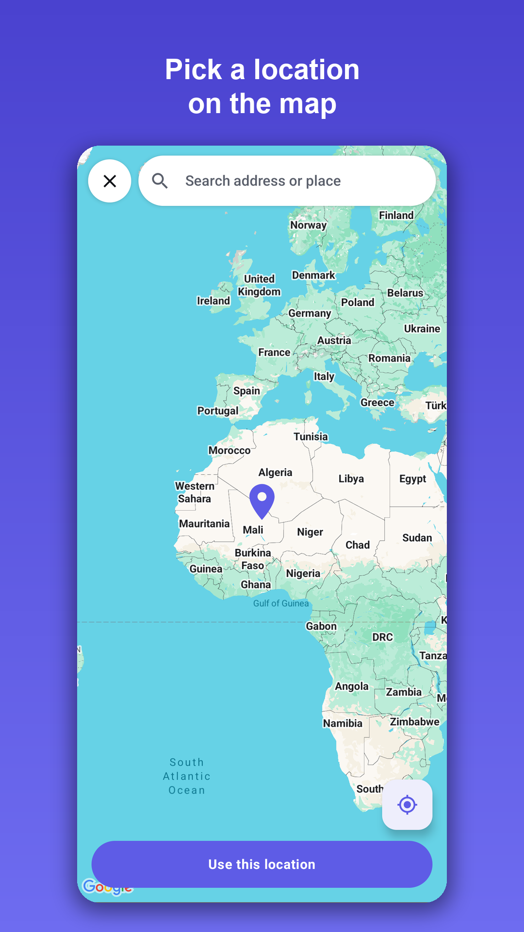 Picking a location on the map to create a geo QR code