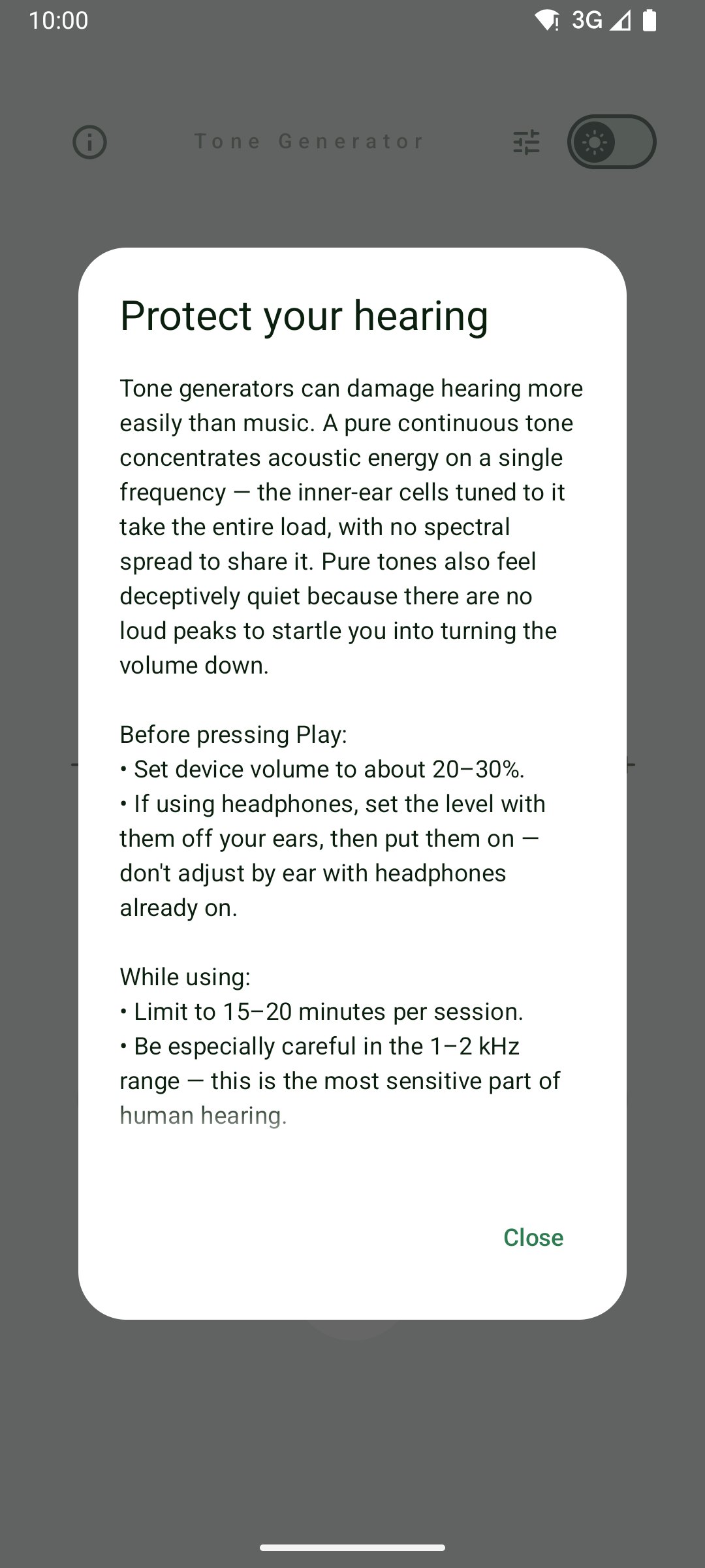 Hearing safety notice with volume guidance