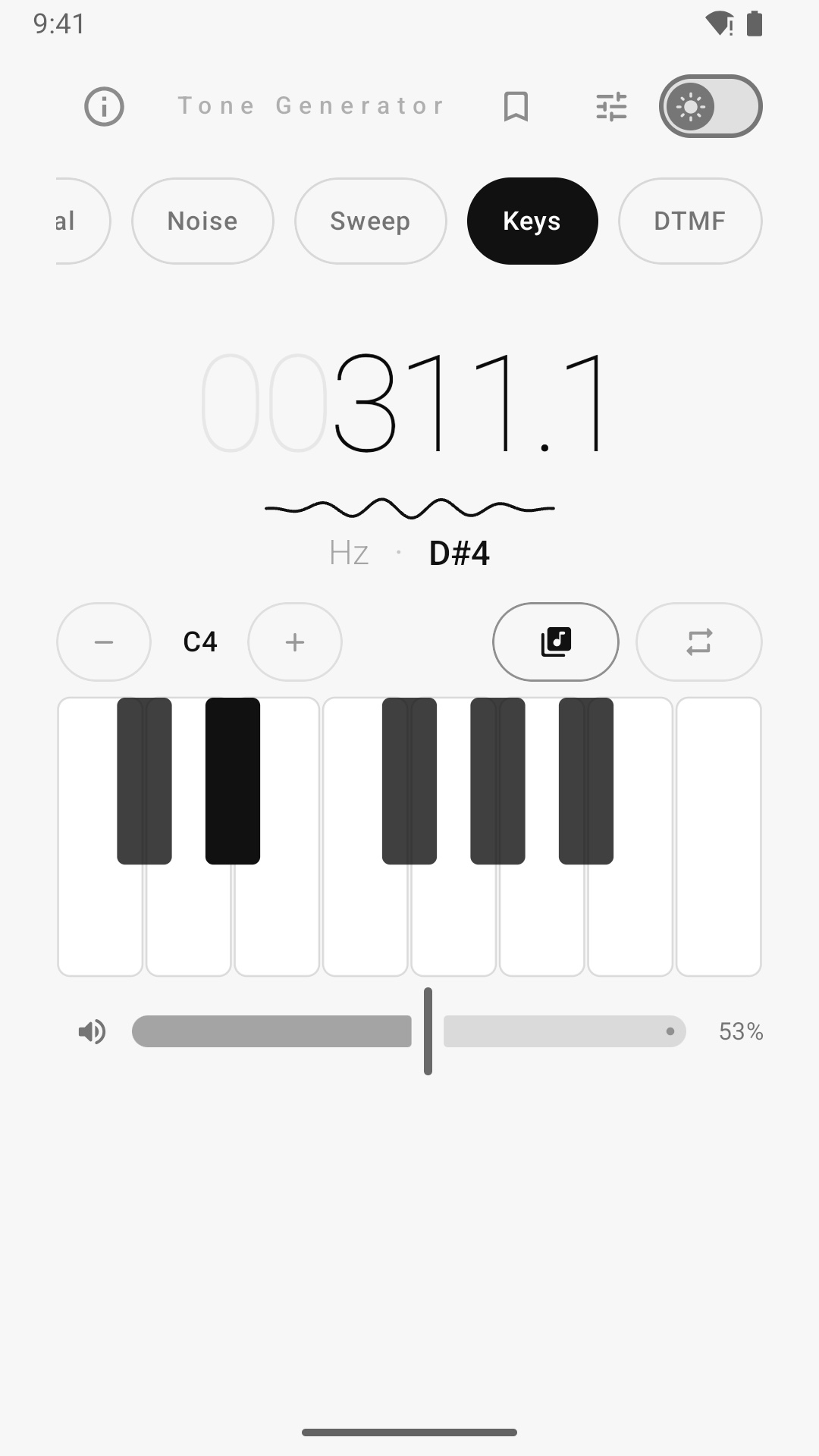 The keyboard with a chord held