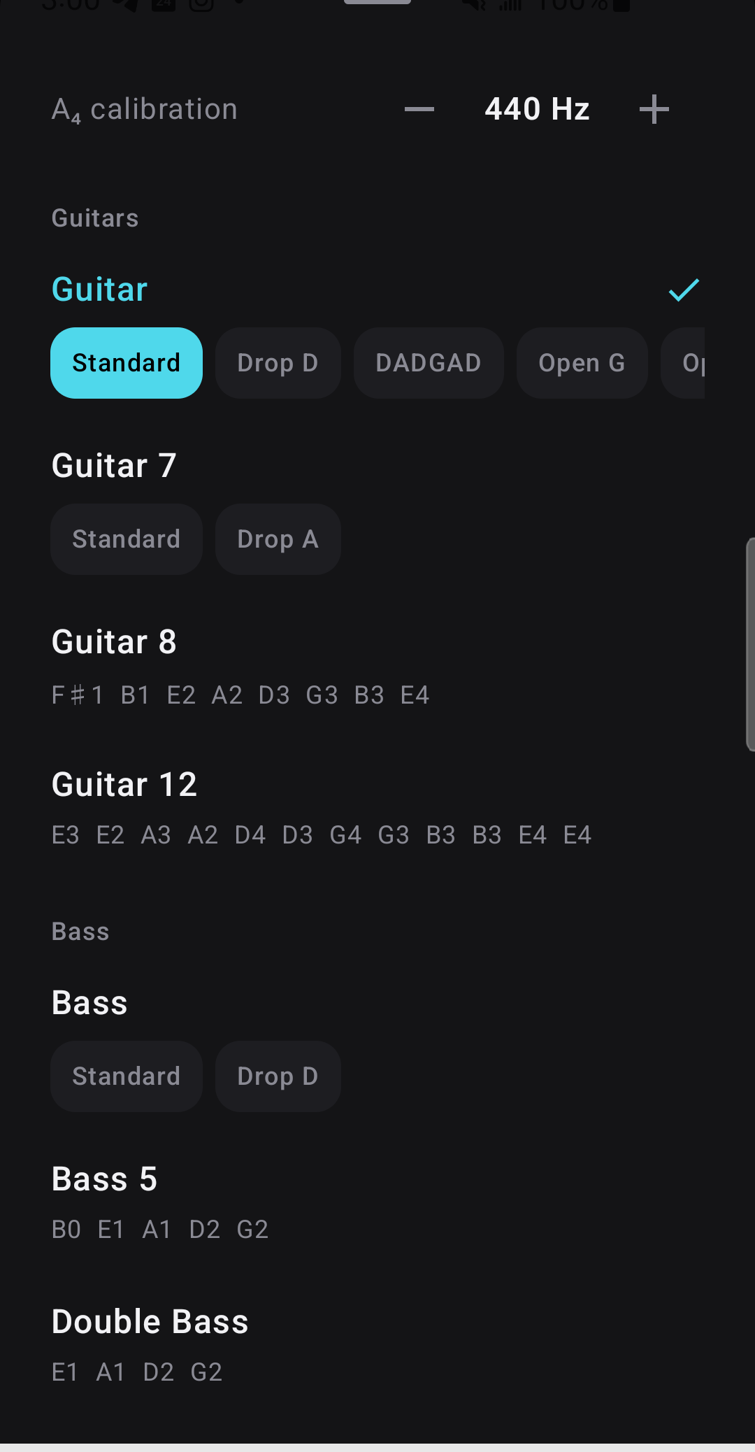 The instrument sheet: A4 calibration and tunings for guitars, basses and more — Standard, Drop D, DADGAD, Open G