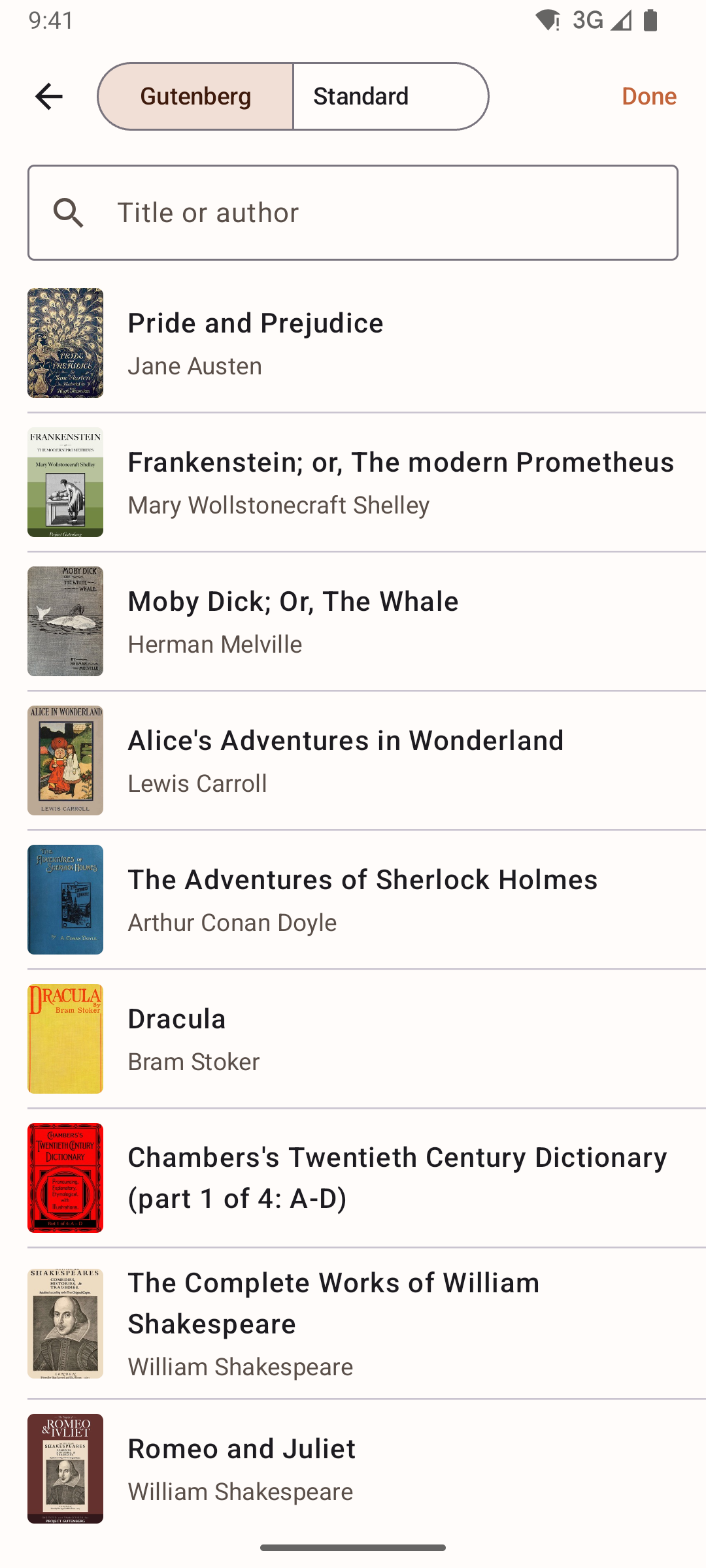 The catalog of free classics from Project Gutenberg and Standard Ebooks, with a search by title or author